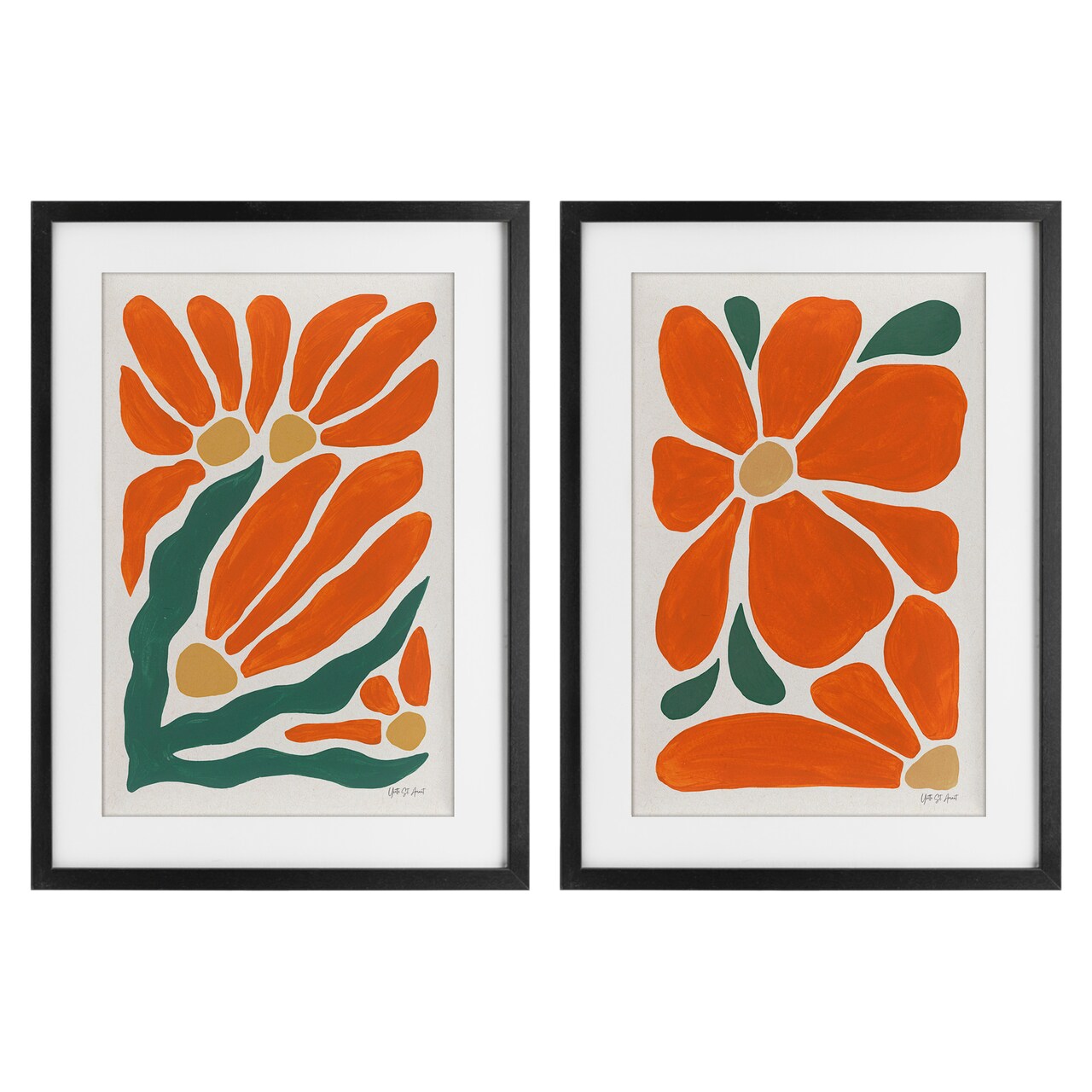 Stupell Industries Midcentury Flower Abstracts 2pc Framed Print Under Glass Set, design by Yvette St. Amant